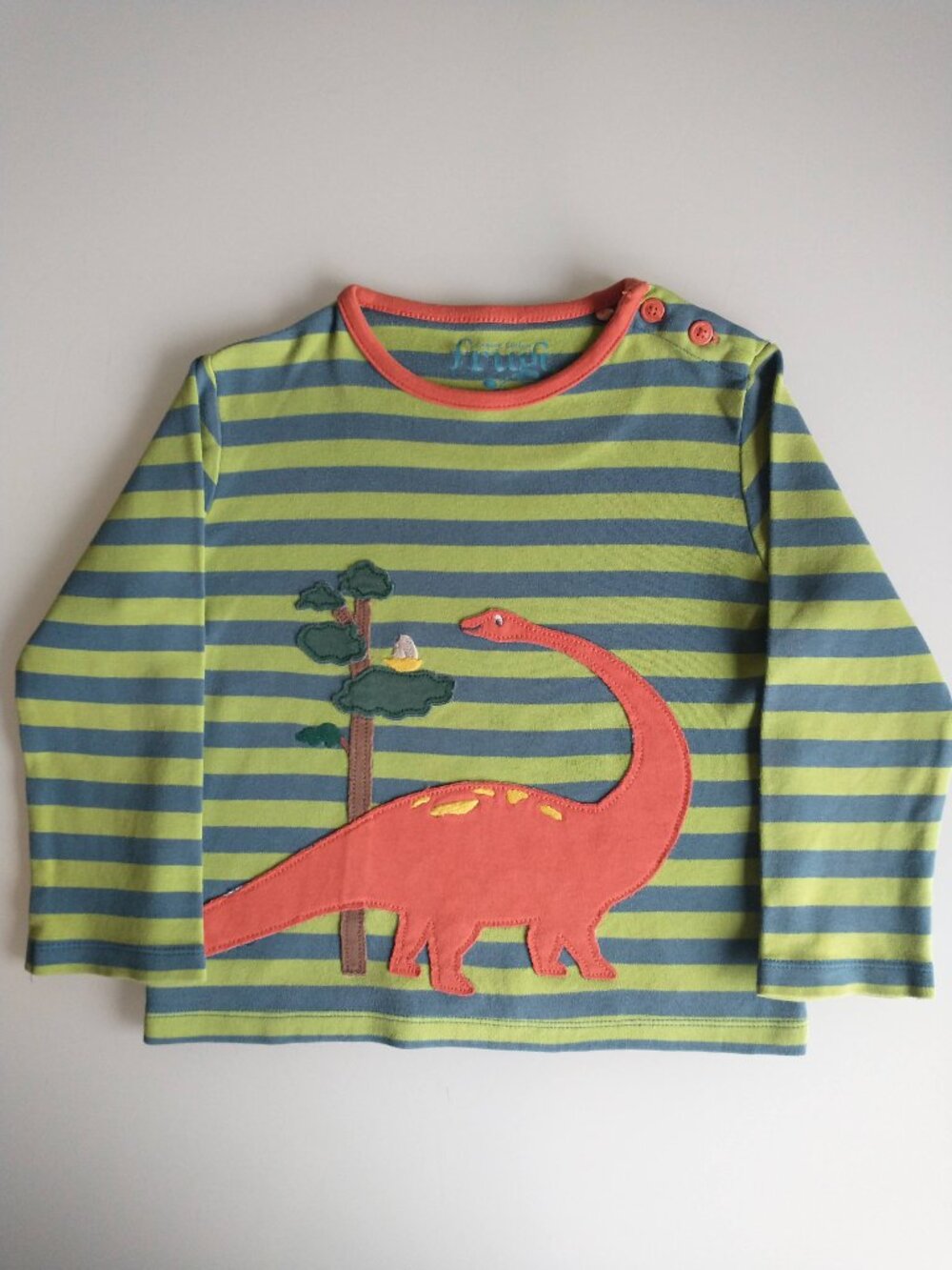 Frugi Organic Cotton Dinosaur Applique Stripe Long Sleeve Shirt 3-4T 98-104